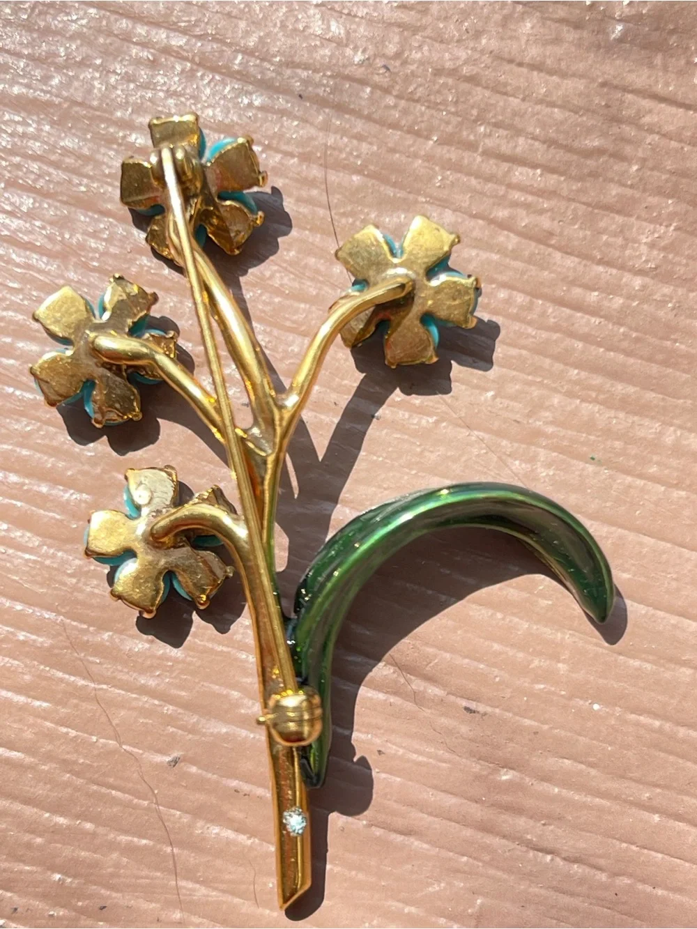 Vintage MMA Forget Me Not Brooch Faux Turquoise Enamel Rhinestone Brooch
